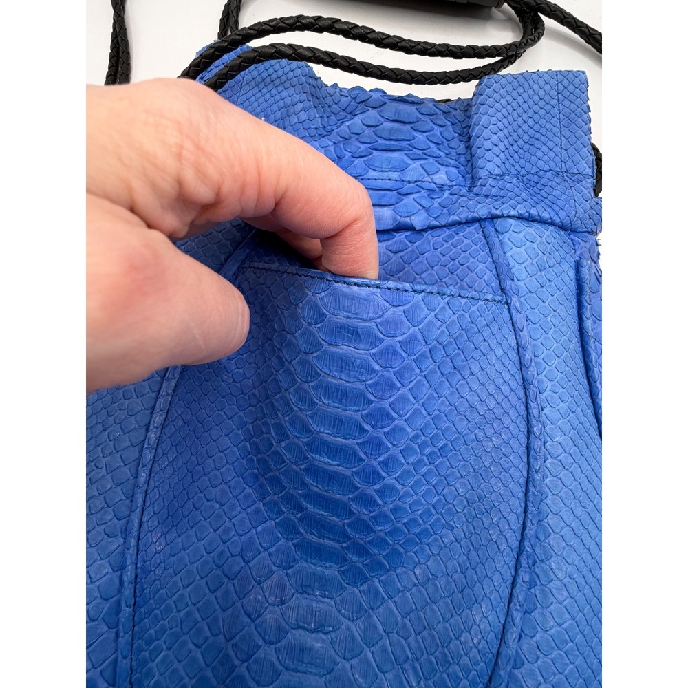 Khirma Eliazov Mignonne Pouch Blue Python Stingray Drawstring Crossbody Bag Mini - Picture 10 of 12